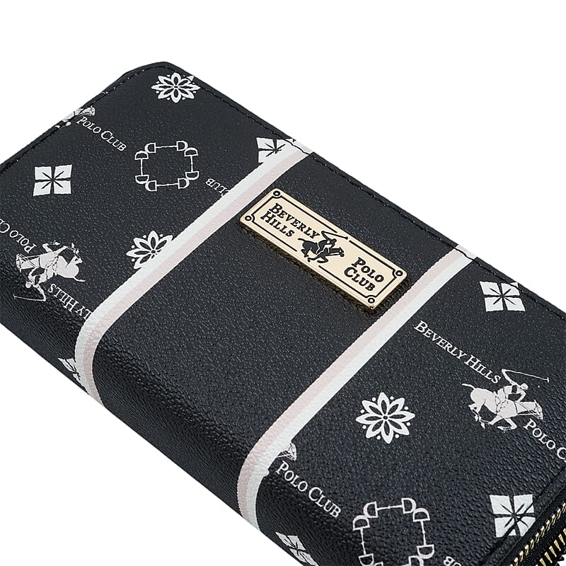 Closeout Beverly Hills Polo Club Black Faux Leather Multi Pattern Wristlet Wallet