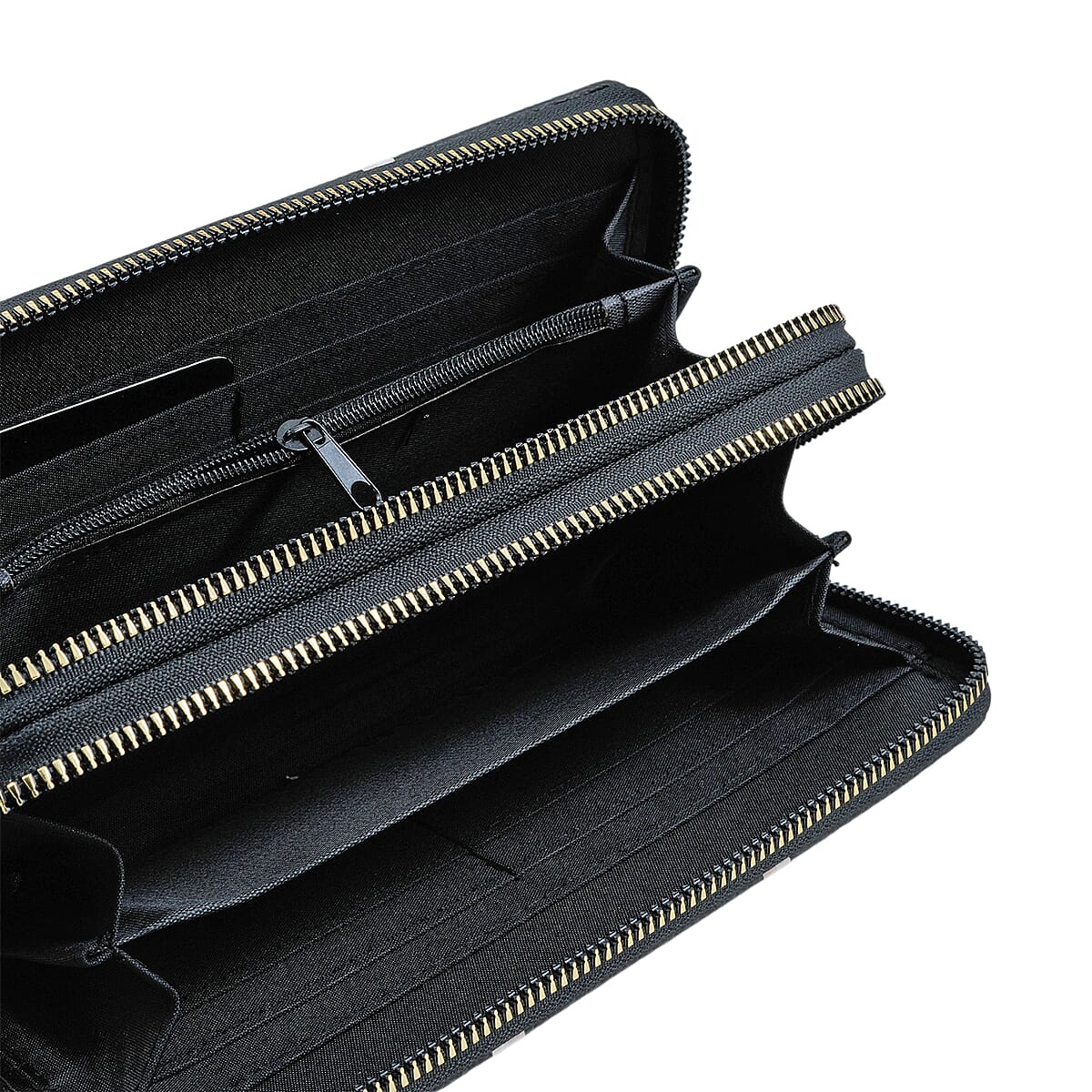 Closeout Beverly Hills Polo Club Black Faux Leather Multi Pattern Wristlet Wallet image number 6