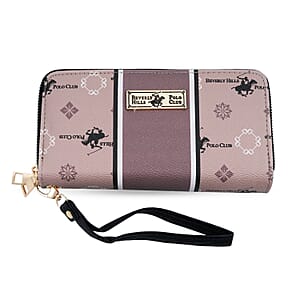 Closeout Beverly Hills Polo Club Taupe Faux Leather Multi Pattern Wristlet Wallet 