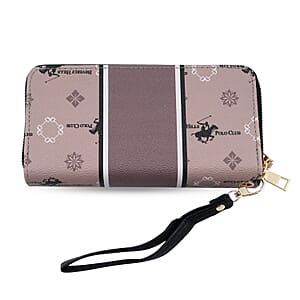 Closeout Beverly Hills Polo Club Taupe Faux Leather Multi Pattern Wristlet Wallet 