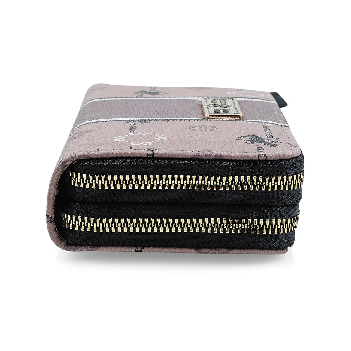 Closeout Beverly Hills Polo Club Taupe Faux Leather Multi Pattern Wristlet Wallet  image number 4