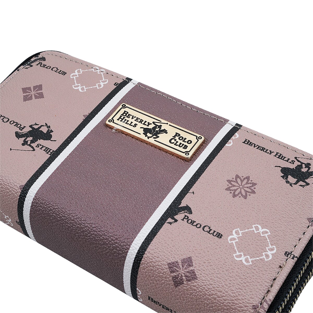 Closeout Beverly Hills Polo Club Taupe Faux Leather Multi Pattern Wristlet Wallet  image number 5