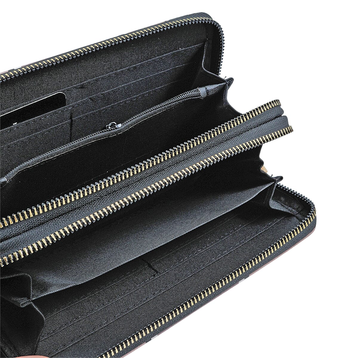 Closeout Beverly Hills Polo Club Taupe Faux Leather Multi Pattern Wristlet Wallet  image number 6