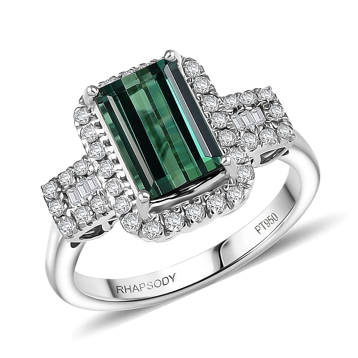 Certified & Appraised Rhapsody AAAA Santa Rosa Tourmaline and Diamond E-F VS 2.67 ctw Ring in 950 Platinum (Size 10.0) 7.35 Grams