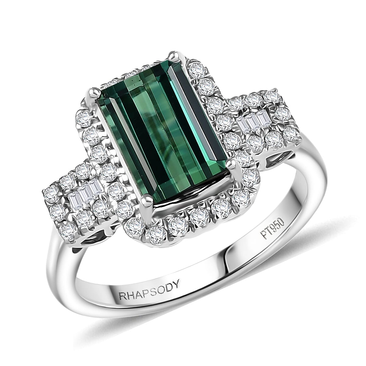 Doorbuster Certified & Appraised Rhapsody AAAA Santa Rosa Tourmaline and E-F VS Diamond 2.67 ctw Ring in 950 Platinum (Size 6.0) 7.35 Grams image number 0