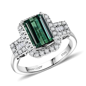 Doorbuster Certified & Appraised Rhapsody AAAA Santa Rosa Tourmaline and E-F VS Diamond 2.67 ctw Ring in 950 Platinum (Size 6.0) 7.35 Grams
