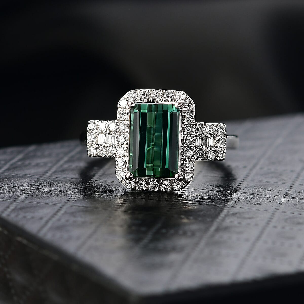 Doorbuster Certified & Appraised Rhapsody AAAA Santa Rosa Tourmaline and E-F VS Diamond 2.67 ctw Ring in 950 Platinum (Size 6.0) 7.35 Grams image number 1