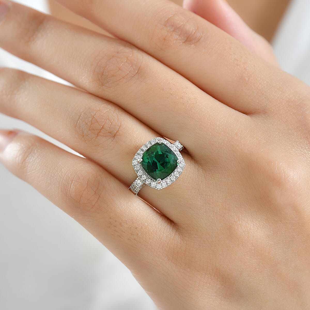 Doorbuster Certified & Appraised Rhapsody AAAA Santa Rosa Tourmaline and E-F VS Diamond 3.77 ctw Ring in 950 Platinum (Size 6.0) 6.55 Grams image number 2