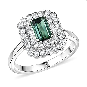 Doorbuster D'Joy AAA Lagoon Tourmaline and Moissanite 1.75 ctw Ring in Rhodium Over Sterling Silver (Size 10.0)