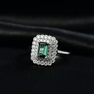 D'Joy AAA Lagoon Tourmaline and Moissanite 1.75 ctw Ring in Rhodium Over Sterling Silver (Size 10.0)