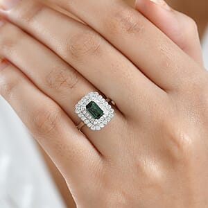 D'Joy AAA Lagoon Tourmaline and Moissanite 1.75 ctw Ring in Rhodium Over Sterling Silver (Size 10.0)