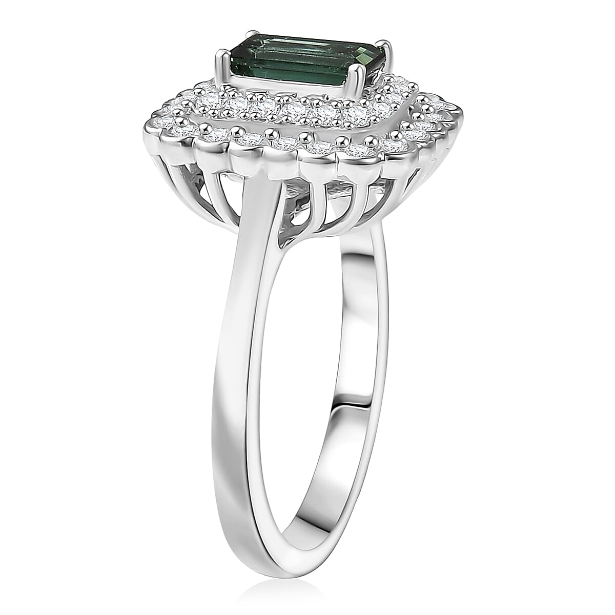 Doorbuster D'Joy AAA Lagoon Tourmaline and Moissanite 1.75 ctw Ring in Rhodium Over Sterling Silver (Size 10.0) image number 3