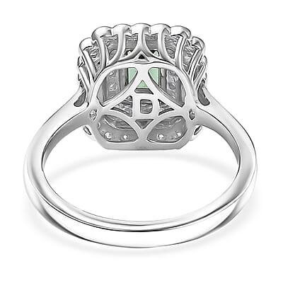 D'Joy AAA Lagoon Tourmaline and Moissanite 1.75 ctw Ring in Rhodium Over Sterling Silver (Size 10.0)