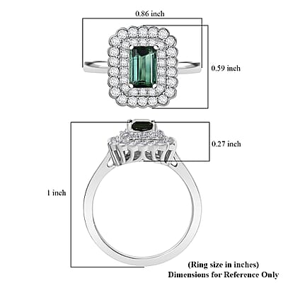 D'Joy AAA Lagoon Tourmaline and Moissanite 1.75 ctw Ring in Rhodium Over Sterling Silver (Size 10.0)