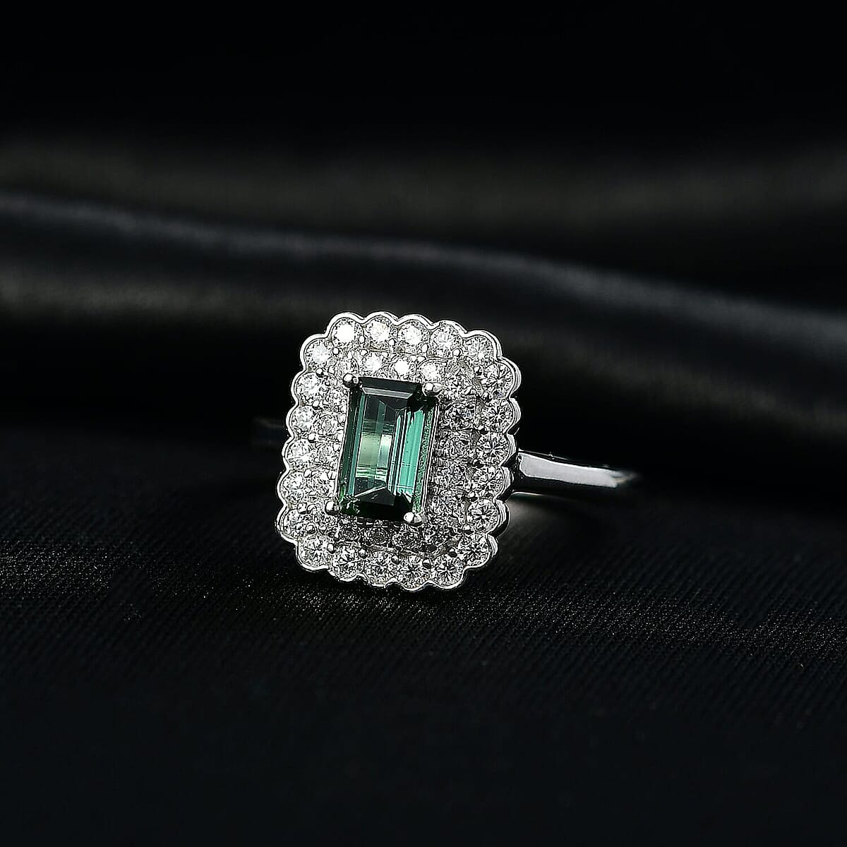 Doorbuster D'Joy AAA Lagoon Tourmaline, Moissanite Ring in Rhodium Over Sterling Silver (Size 5.0) 1.35 ctw image number 1