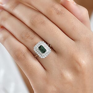  D'Joy AAA Lagoon Tourmaline, Moissanite Ring in Rhodium Over Sterling Silver (Size 5.0) 1.35 ctw