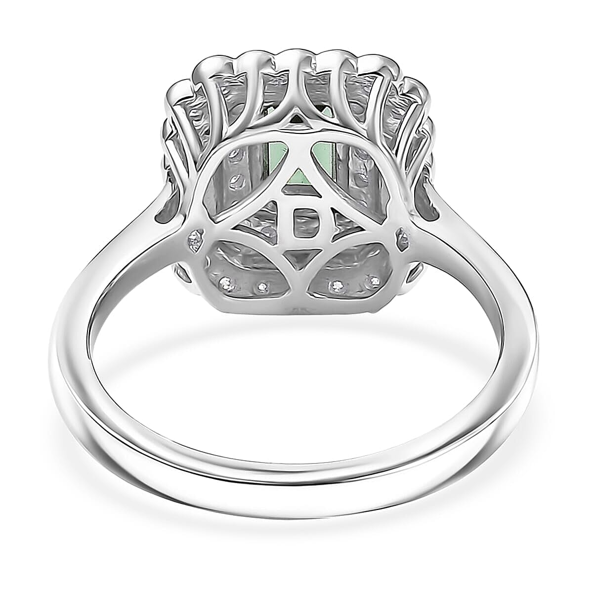 Doorbuster D'Joy AAA Lagoon Tourmaline, Moissanite Ring in Rhodium Over Sterling Silver (Size 5.0) 1.35 ctw image number 4