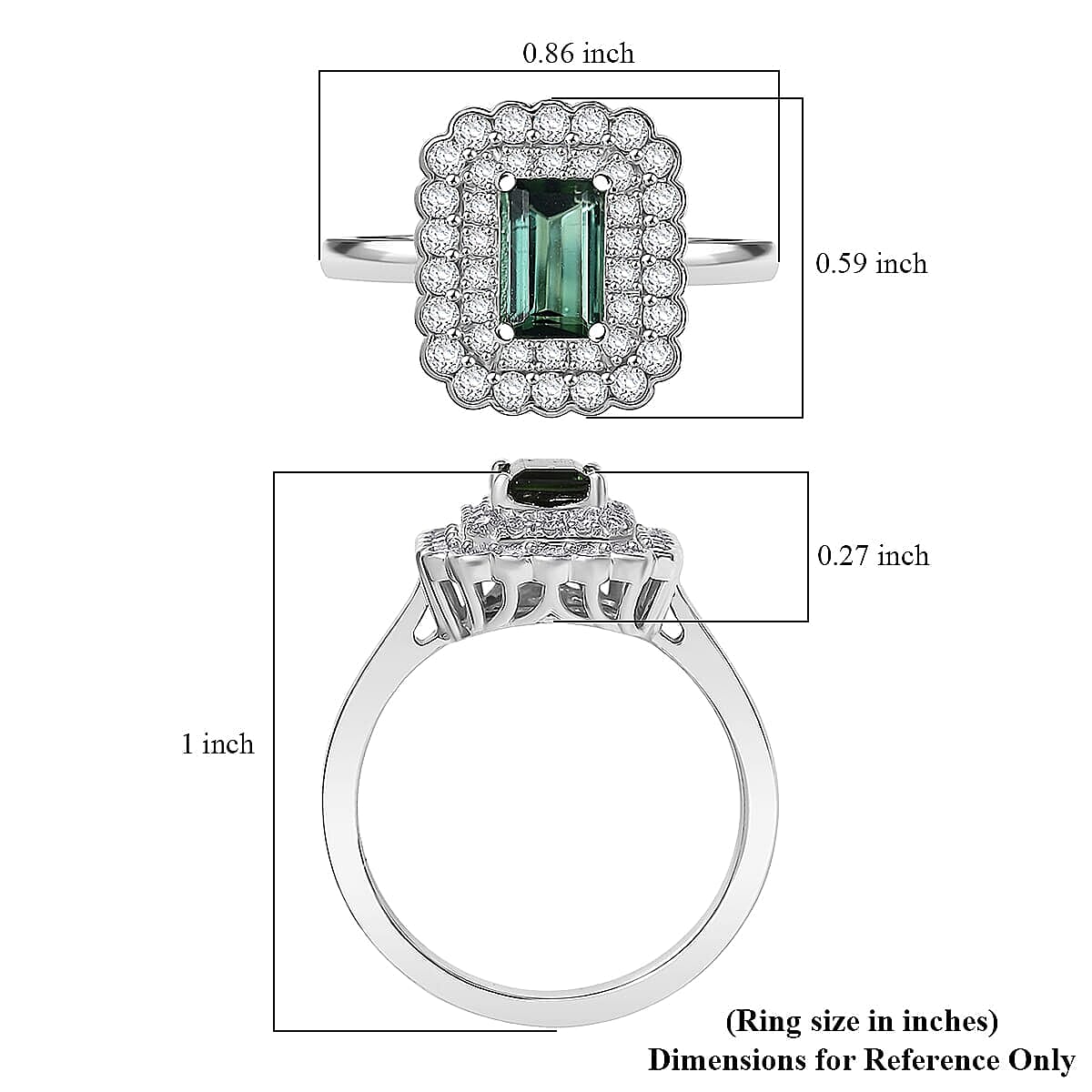 Doorbuster D'Joy AAA Lagoon Tourmaline, Moissanite Ring in Rhodium Over Sterling Silver (Size 5.0) 1.35 ctw image number 5