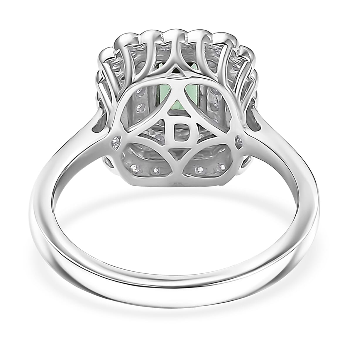 Doorbuster D'Joy AAA Lagoon Tourmaline and Moissanite 1.75 ctw Ring in Rhodium Over Sterling Silver (Size 7.0) image number 4