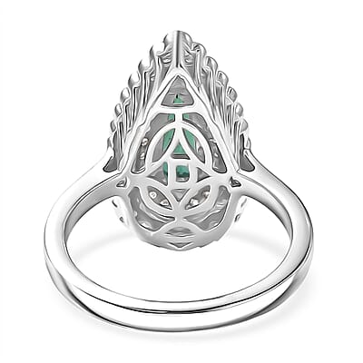 D'Joy AAA Pirineu Lagoon Tourmaline and Moissanite 1.50 ctw Ring in Rhodium Over Sterling Silver (Size 5.0)