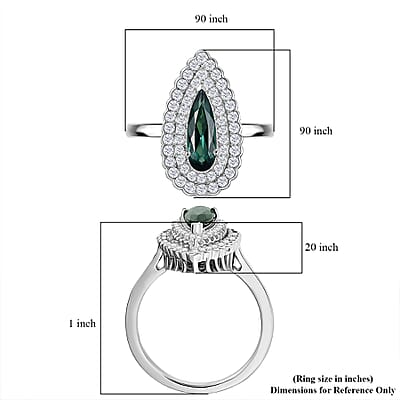 D'Joy AAA Pirineu Lagoon Tourmaline and Moissanite 1.50 ctw Ring in Rhodium Over Sterling Silver (Size 5.0)