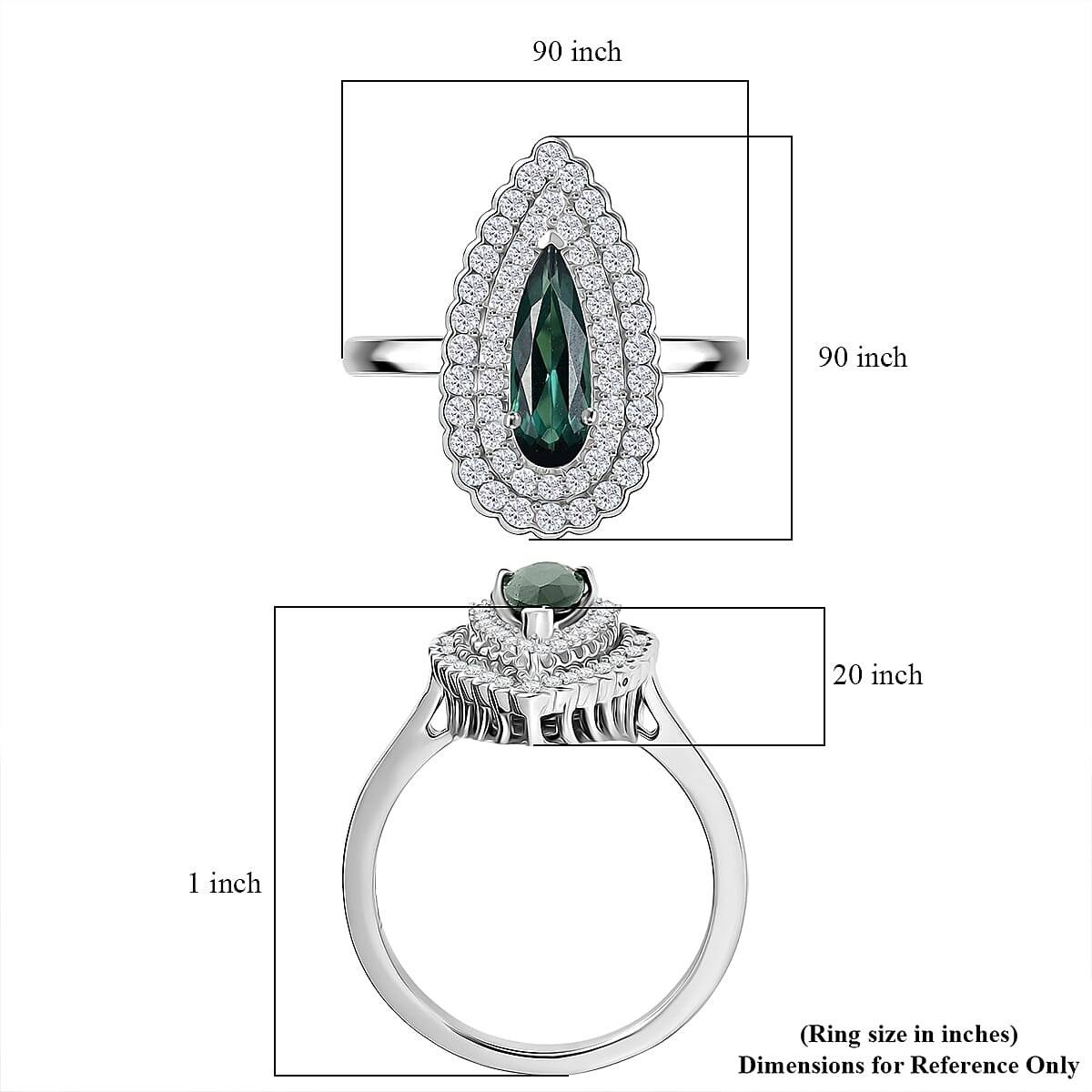 Doorbuster D'Joy AAA Pirineu Lagoon Tourmaline and Moissanite 1.50 ctw Ring in Rhodium Over Sterling Silver (Size 8.0) image number 5