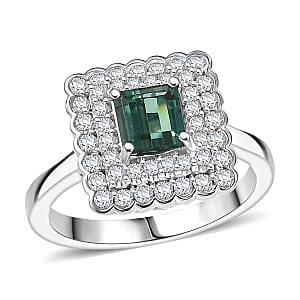 Doorbuster D'Joy AAA Pirineu Lagoon Tourmaline and Moissanite 1.75 ctw Ring in Rhodium Over Sterling Silver (Size 10.0)