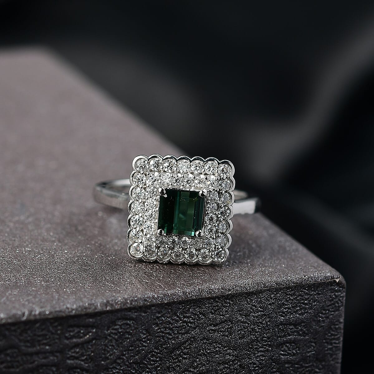 Doorbuster D'Joy AAA Pirineu Lagoon Tourmaline and Moissanite 1.75 ctw Ring in Rhodium Over Sterling Silver (Size 10.0) image number 1