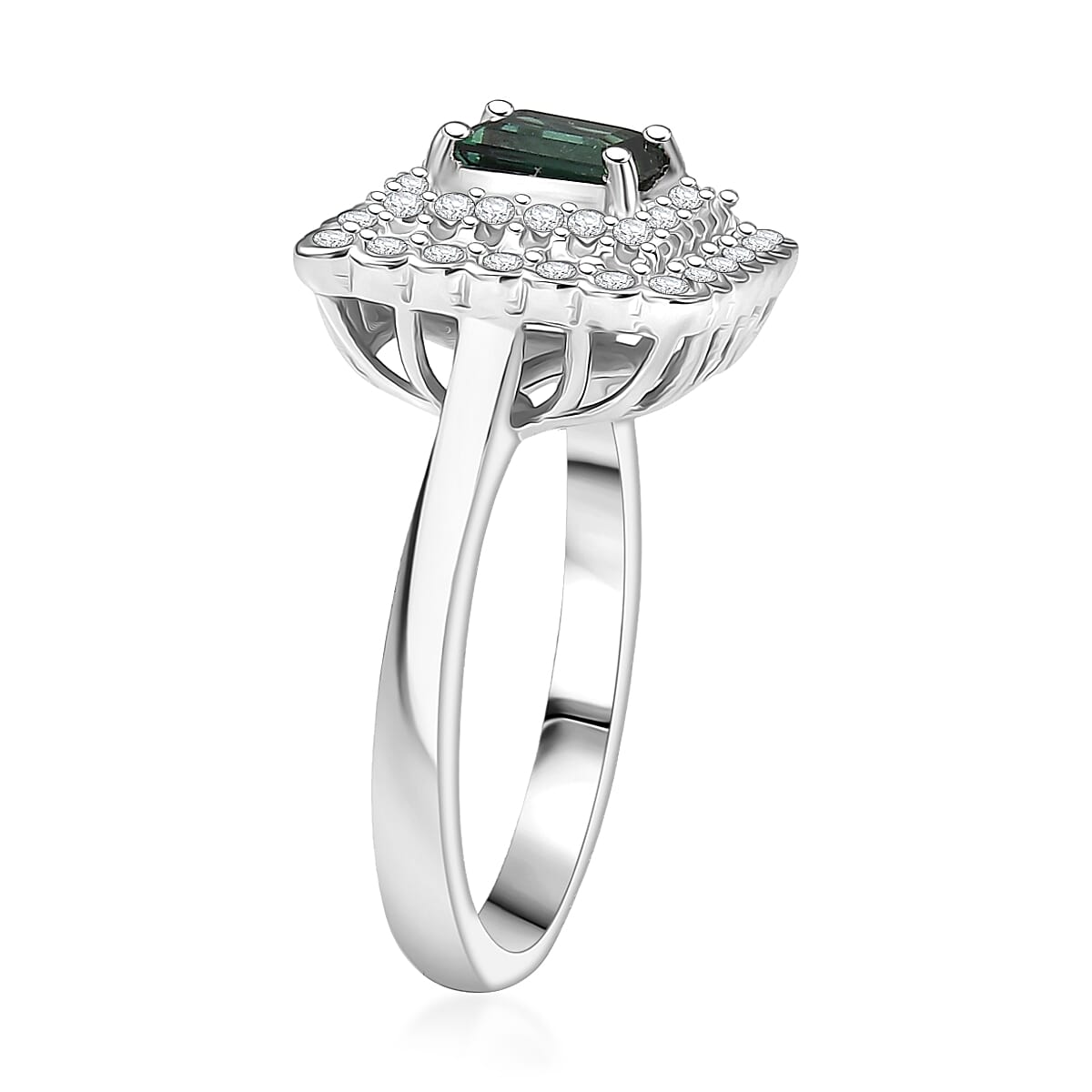 Doorbuster D'Joy AAA Pirineu Lagoon Tourmaline and Moissanite 1.75 ctw Ring in Rhodium Over Sterling Silver (Size 10.0) image number 3