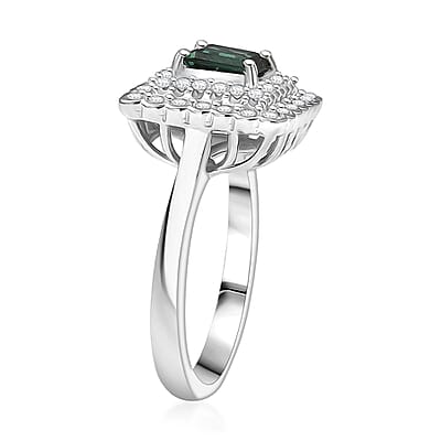 D'Joy AAA Pirineu Lagoon Tourmaline and Moissanite 1.75 ctw Ring in Rhodium Over Sterling Silver (Size 10.0)