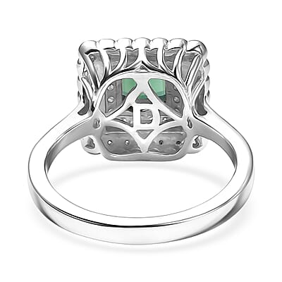 D'Joy AAA Pirineu Lagoon Tourmaline and Moissanite 1.75 ctw Ring in Rhodium Over Sterling Silver (Size 10.0)