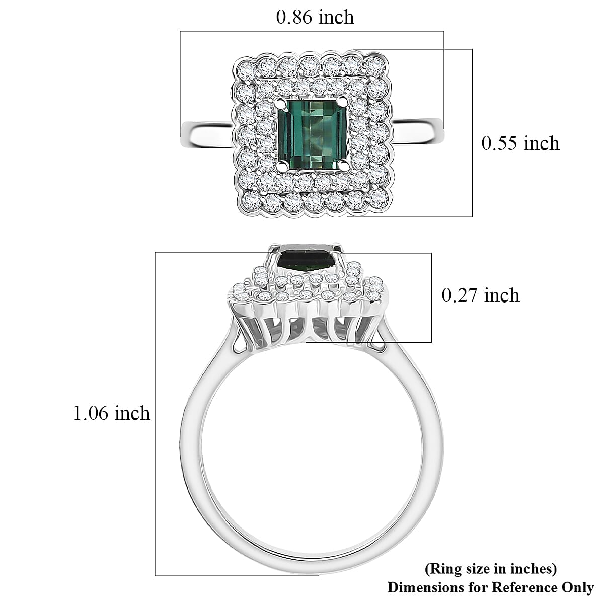 Doorbuster D'Joy AAA Pirineu Lagoon Tourmaline and Moissanite 1.75 ctw Ring in Rhodium Over Sterling Silver (Size 10.0) image number 5