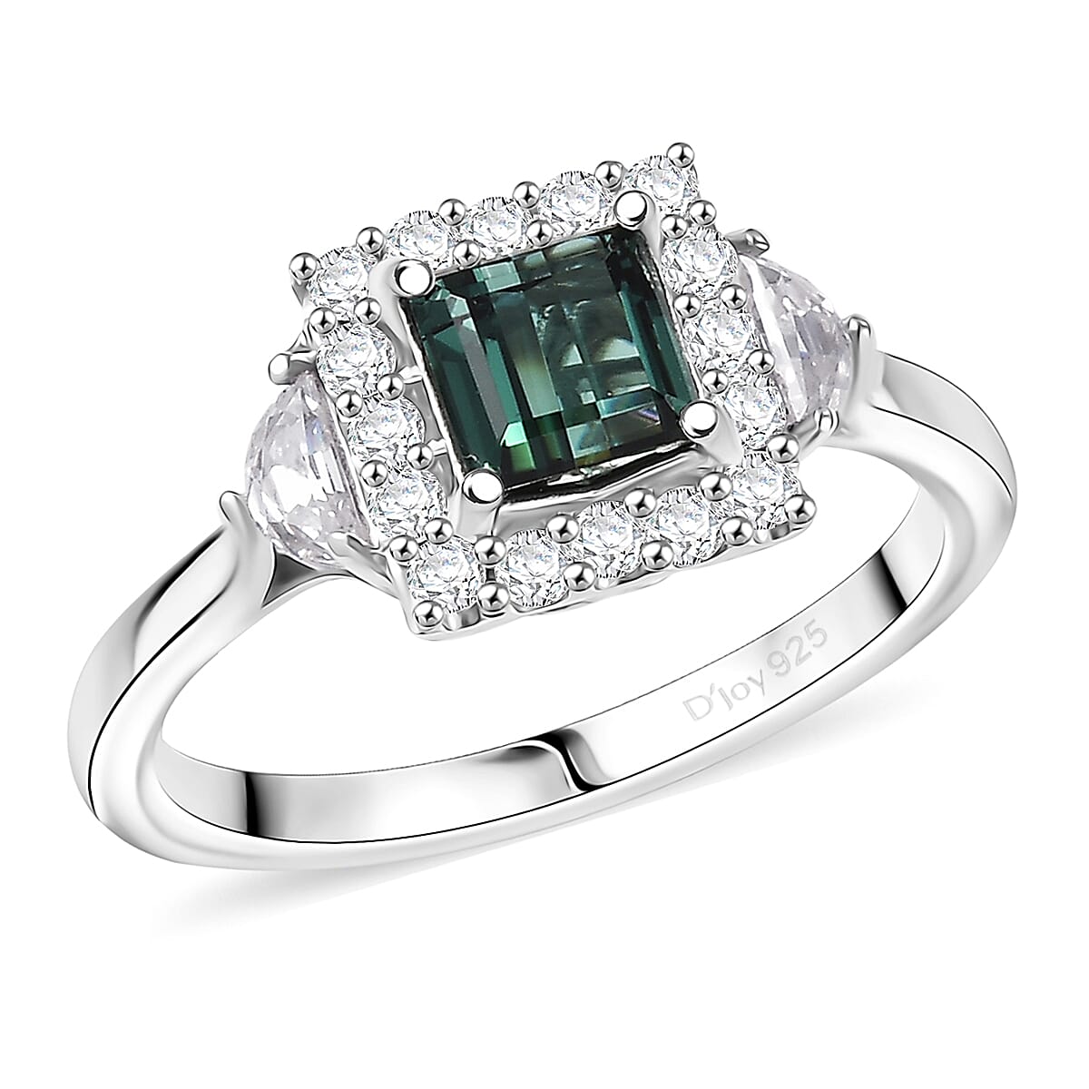 Doorbuster D'Joy AAA Pirineu Lagoon Tourmaline and Moissanite 1.50 ctw Ring in Rhodium Over Sterling Silver (Size 10.0) image number 0