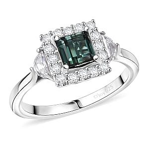 Doorbuster D'Joy AAA Pirineu Lagoon Tourmaline and Moissanite 1.50 ctw Ring in Rhodium Over Sterling Silver (Size 10.0)
