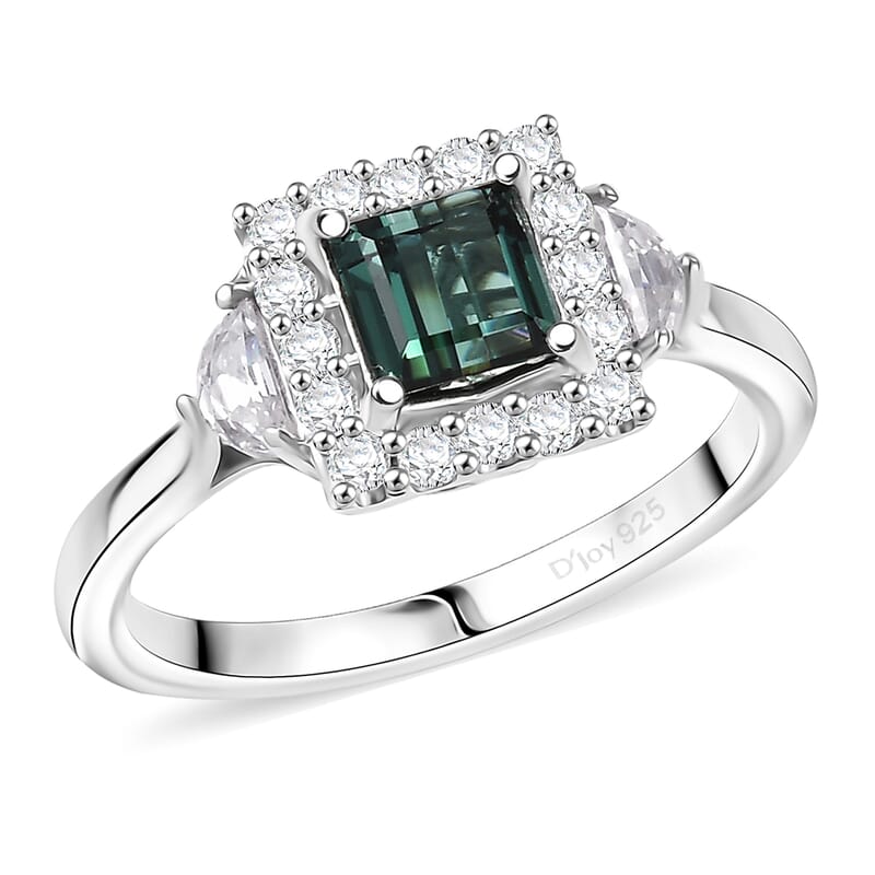 Certified & Appraised D'Joy AAA Pirineu Lagoon Tourmaline and Moissanite 1.50 ctw Ring in Rhodium Over Sterling Silver (Size 10.0)