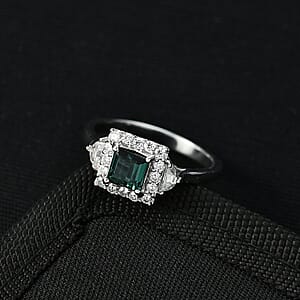 Doorbuster D'Joy AAA Pirineu Lagoon Tourmaline and Moissanite 1.50 ctw Ring in Rhodium Over Sterling Silver (Size 10.0)