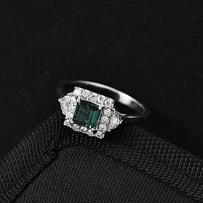 Certified & Appraised D'Joy AAA Pirineu Lagoon Tourmaline and Moissanite 1.50 ctw Ring in Rhodium Over Sterling Silver (Size 10.0)