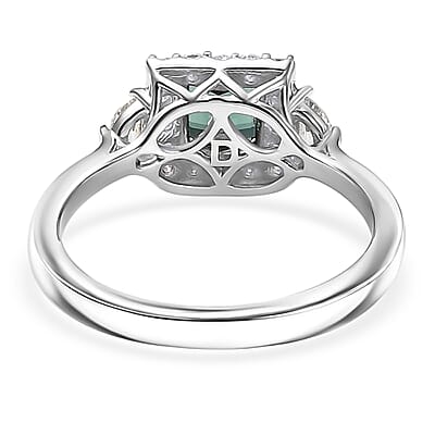 Certified & Appraised D'Joy AAA Pirineu Lagoon Tourmaline and Moissanite 1.50 ctw Ring in Rhodium Over Sterling Silver (Size 10.0)