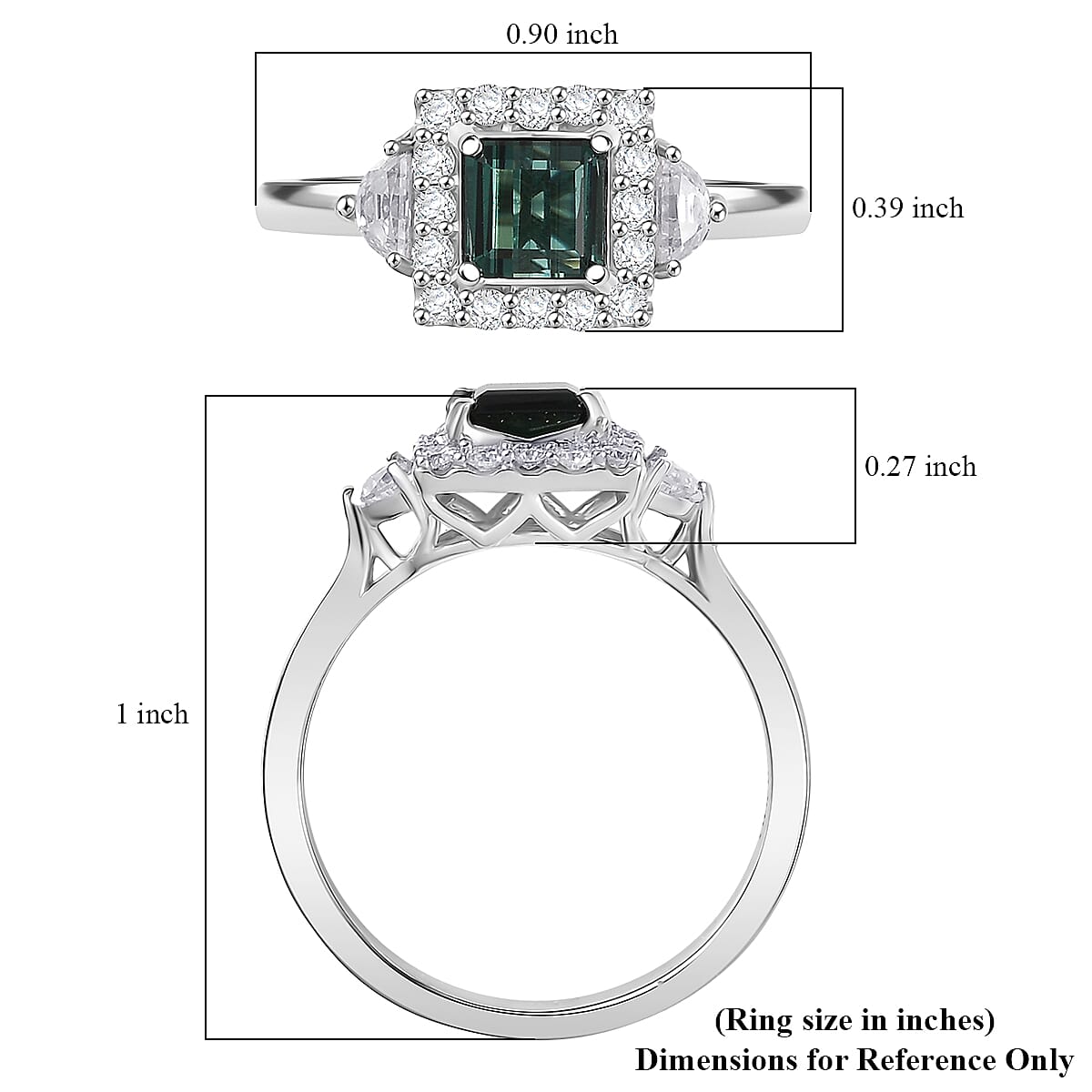 Doorbuster D'Joy AAA Pirineu Lagoon Tourmaline and Moissanite 1.50 ctw Ring in Rhodium Over Sterling Silver (Size 10.0) image number 5