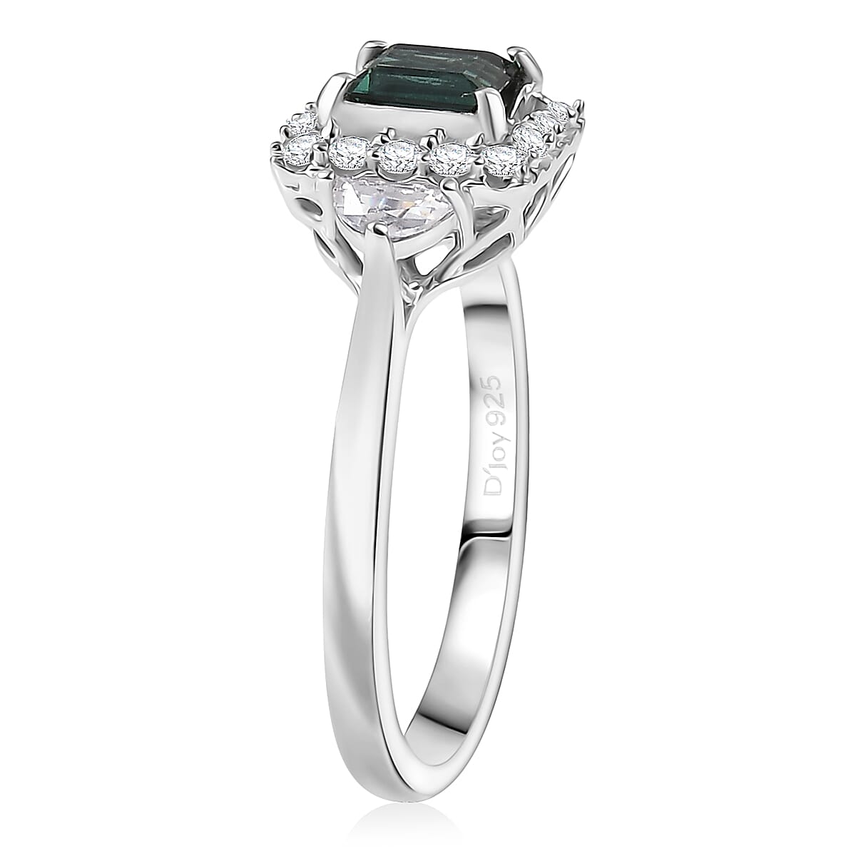 Doorbuster D'Joy AAA Pirineu Lagoon Tourmaline and Moissanite 1.50 ctw Ring in Rhodium Over Sterling Silver (Size 7.0) image number 3