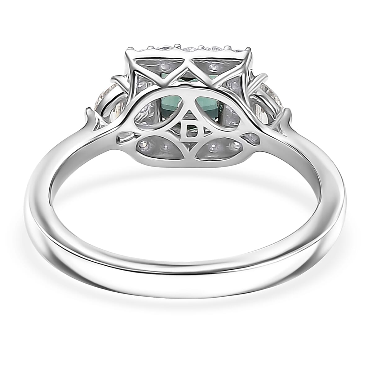 Doorbuster D'Joy AAA Pirineu Lagoon Tourmaline and Moissanite 1.50 ctw Ring in Rhodium Over Sterling Silver (Size 7.0) image number 4