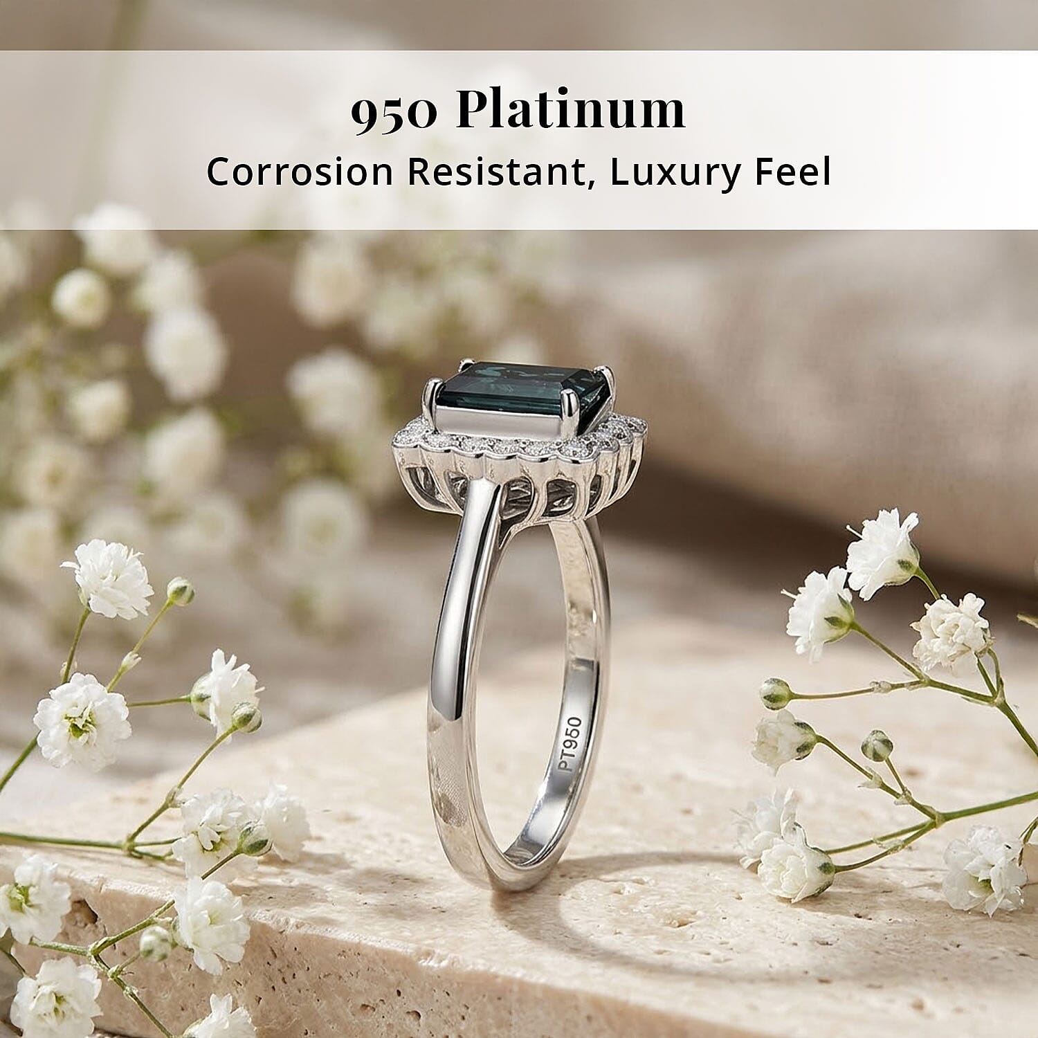 Certified & Appraised Rhapsody AAAA Pirineu Lagoon Tourmaline and E-F VS Diamond 1.50 ctw Ring in 950 Platinum (Size 5.0) 5.75 Grams