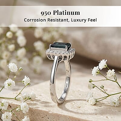  Certified & Appraised Rhapsody AAAA Pirineu Lagoon Tourmaline and E-F VS Diamond 1.50 ctw Ring in 950 Platinum (Size 6.0) 5.75 Grams