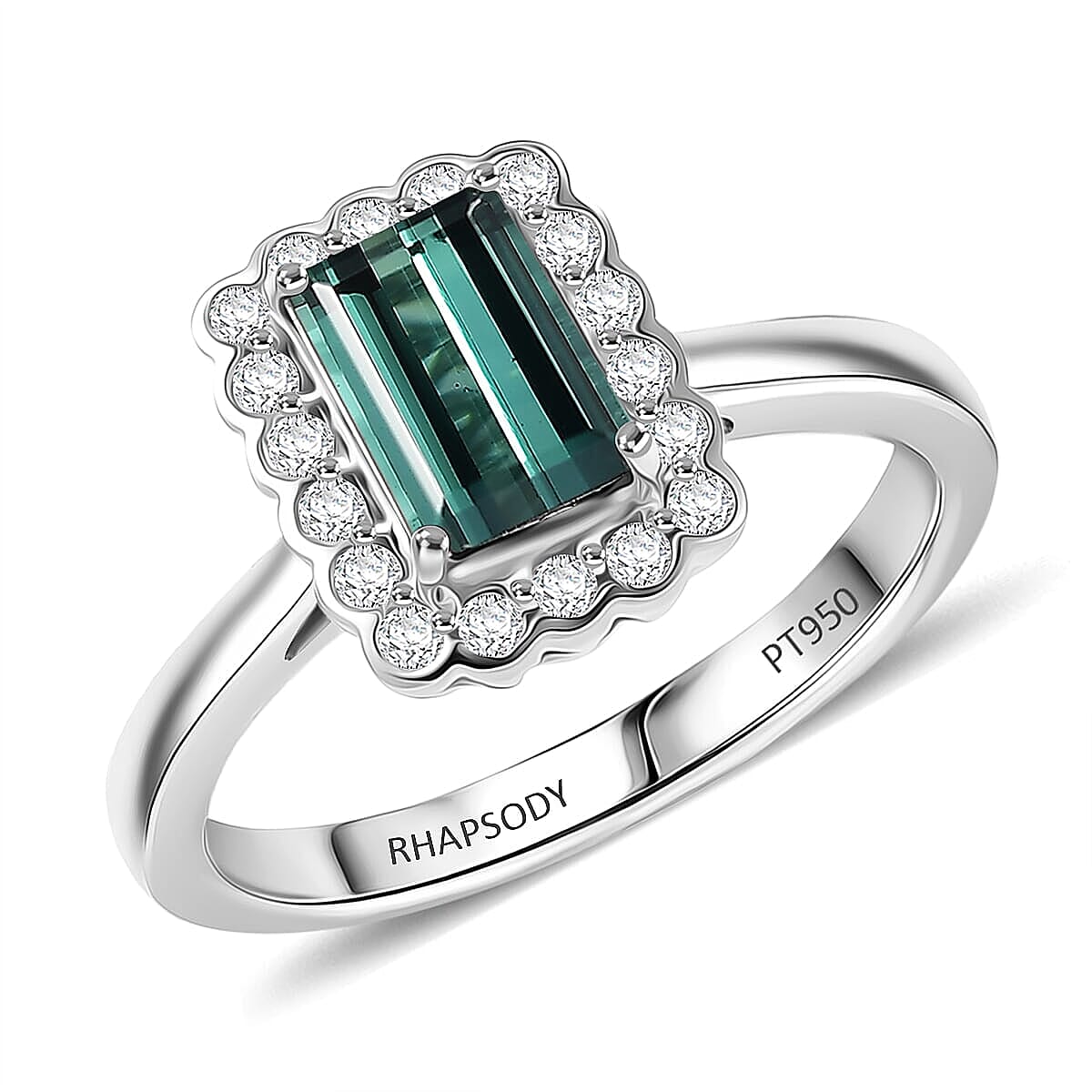 Certified & Appraised Rhapsody AAAA Pirineu Lagoon Tourmaline and E-F VS Diamond 1.50 ctw Ring in 950 Platinum (Size 7.5) 5.75 Grams image number 0