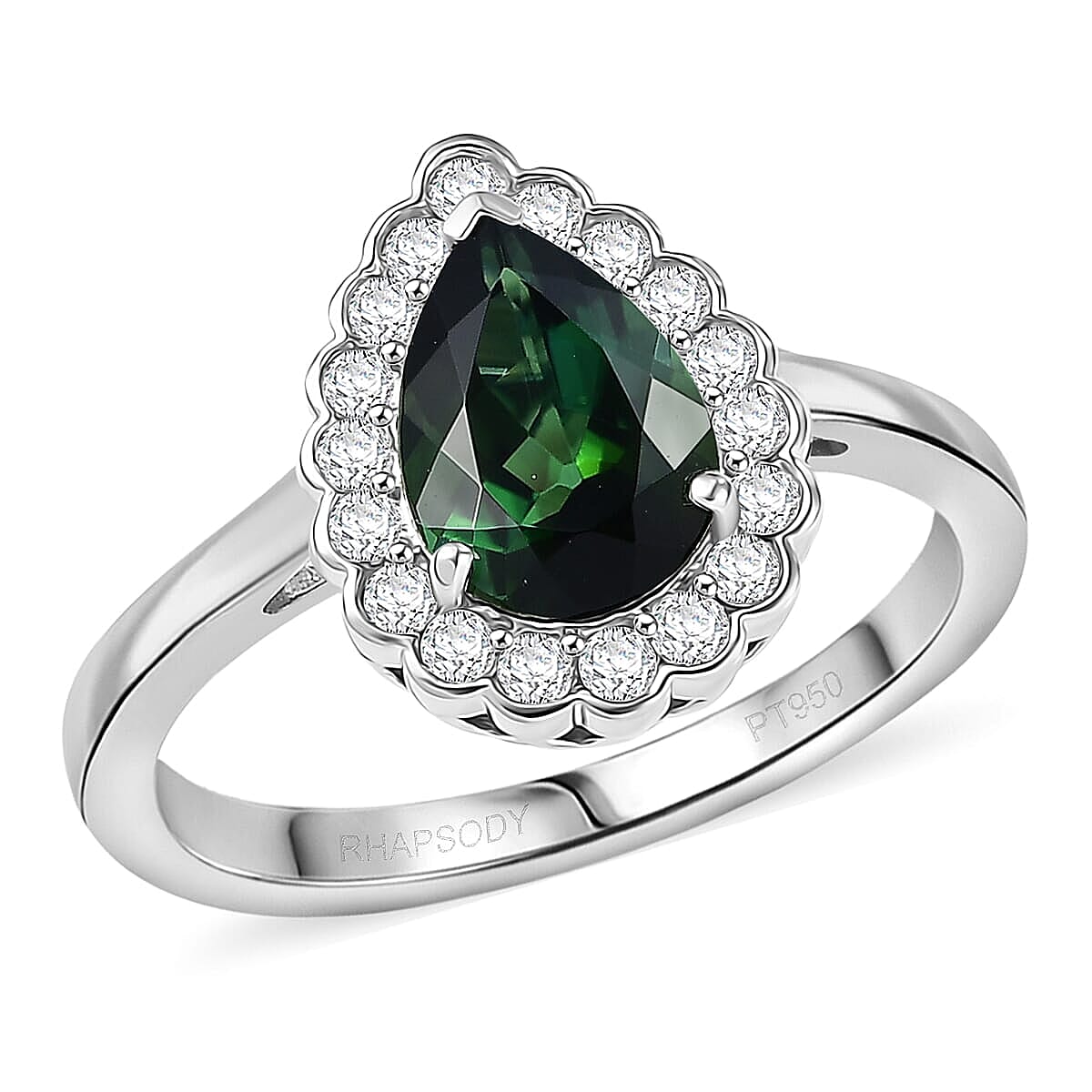 Certified & Appraised Rhapsody AAAA Pirineu Lagoon Tourmaline and E-F VS Diamond 1.50 ctw Ring in 950 Platinum (Size 10.0) 6.22 Grams