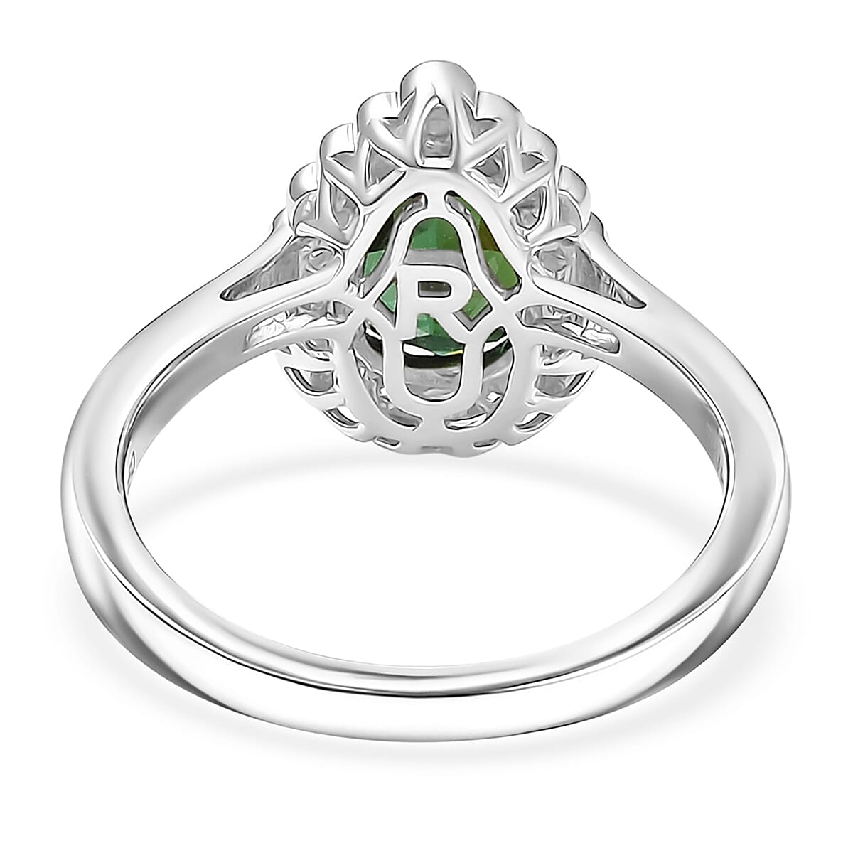  Certified & Appraised Rhapsody AAAA Pirineu Lagoon Tourmaline and E-F VS Diamond 1.50 ctw Ring in 950 Platinum (Size 7.0) 6.22 Grams image number 4