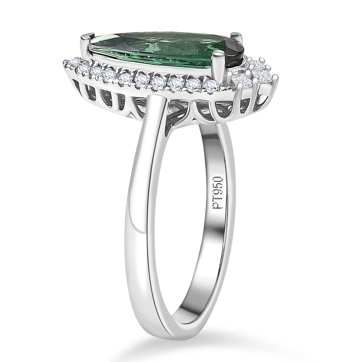 Doorbuster Certified & Appraised Rhapsody AAAA Pirineu Lagoon Tourmaline and E-F VS Diamond 1.51 ctw Ring in 950 Platinum (Size 10.0) 6.36 Grams image number 3