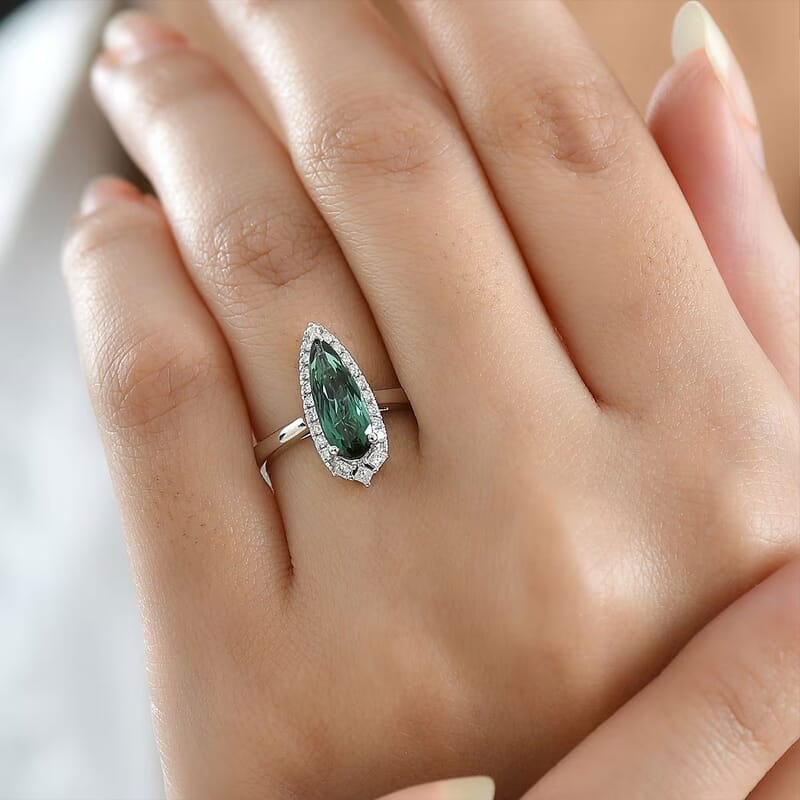 Certified & Appraised Rhapsody AAAA Pirineu Lagoon Tourmaline and E-F VS Diamond 1.51 ctw Ring in 950 Platinum (Size 5.0) 6.36 Grams