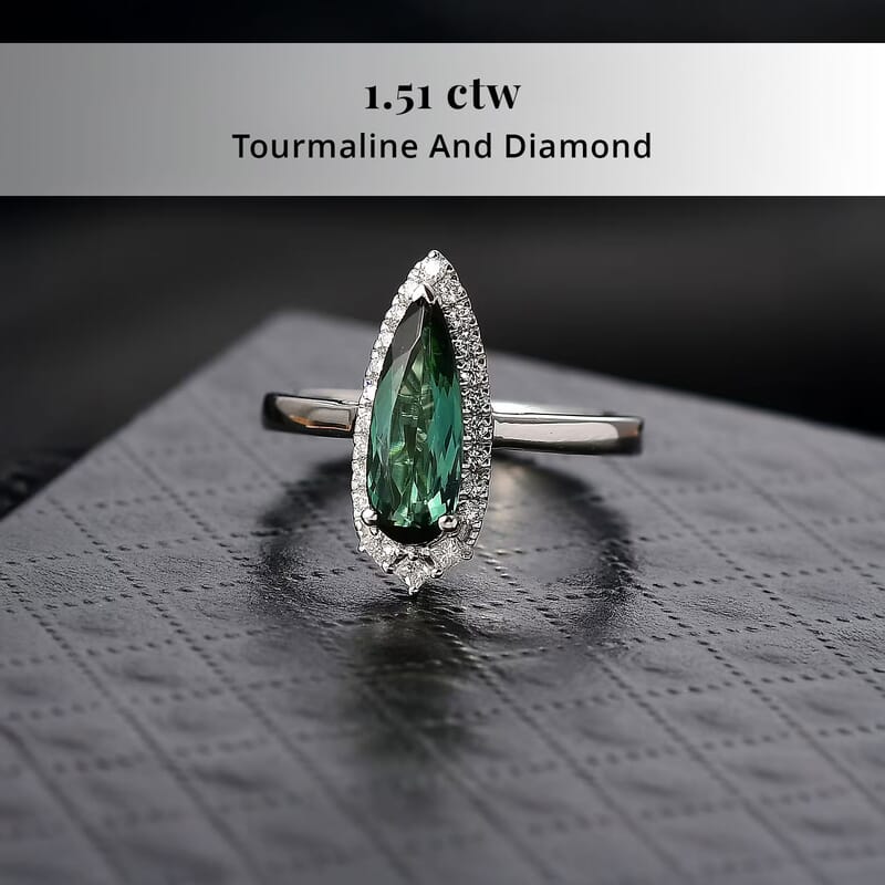 Certified & Appraised Rhapsody AAAA Pirineu Lagoon Tourmaline and E-F VS Diamond 1.51 ctw Ring in 950 Platinum (Size 5.0) 6.36 Grams