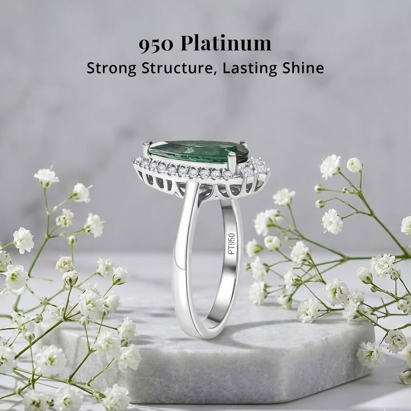 Certified & Appraised Rhapsody AAAA Pirineu Lagoon Tourmaline and E-F VS Diamond 1.51 ctw Ring in 950 Platinum (Size 5.0) 6.36 Grams